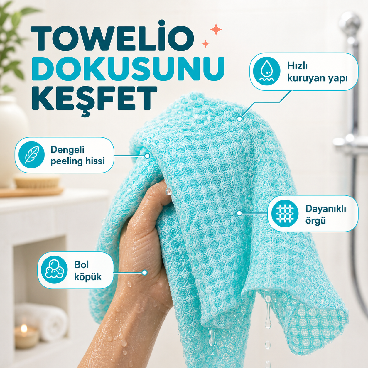 Towelio peeling duş lifinin dokulu örgü yapısı